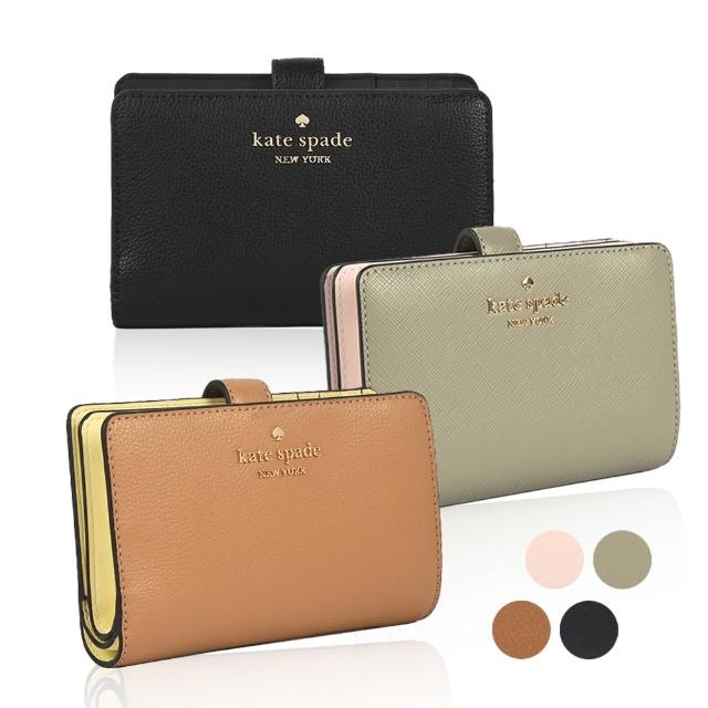 【KATE SPADE】經典金屬LOGO皮革釦式中夾(多色任選)