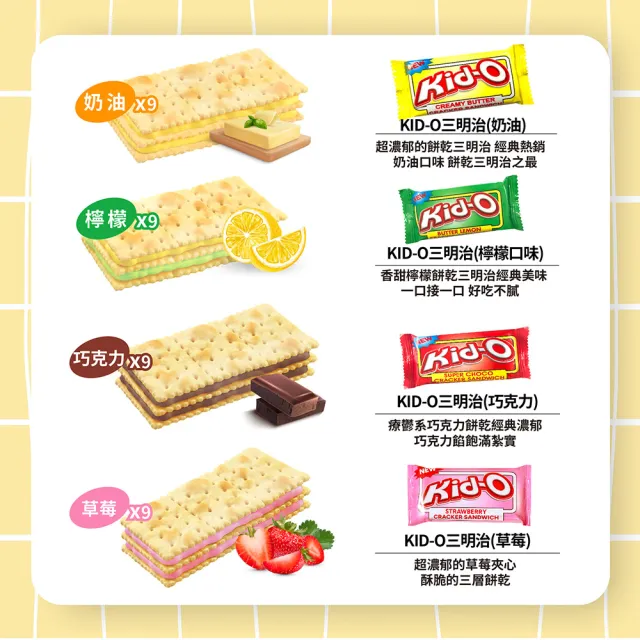 【Kid-o】三明治餅乾綜合風味/奶油風味/綜合厚餡 任選4袋(36/21入X4袋)