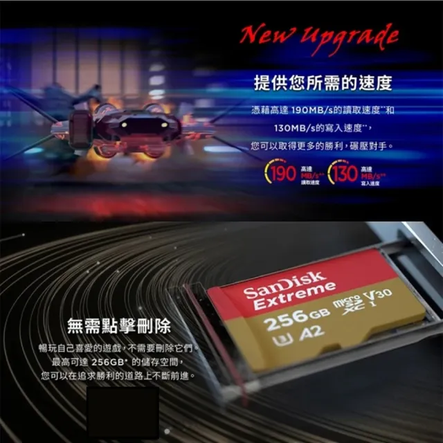 【SanDisk 晟碟】[極速升級 全新版] 256GB Extreme microSDXC V30 A2 記憶卡(讀取190MB/s 原廠永久保固)