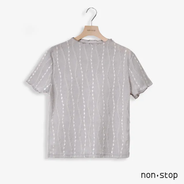 【non-stop】立領透膚燒花T恤-3色