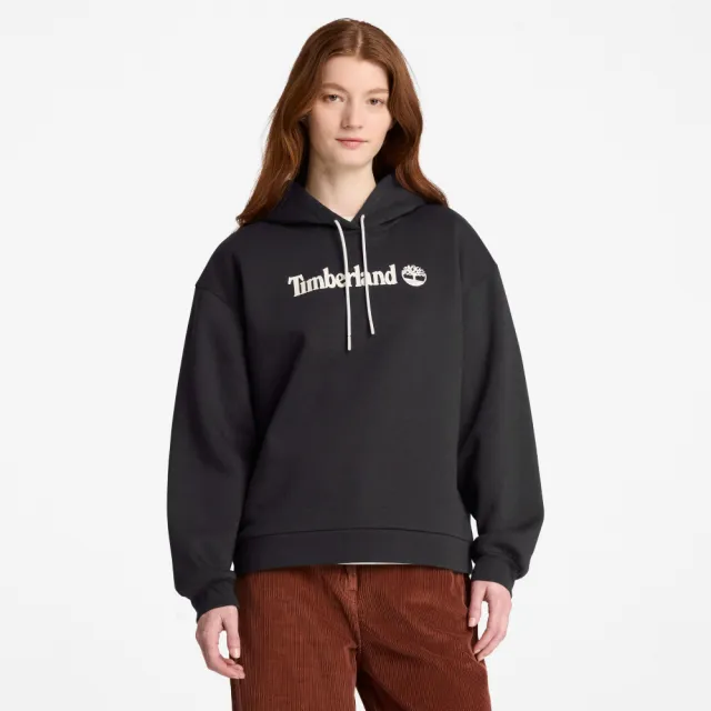 【Timberland】女款黑色寬版LOGO連帽上衣(0YHCB001)