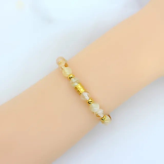 【迎鶴金品】黃金9999 一桶金黃塔晶串珠手鍊(0.10錢正負1厘)