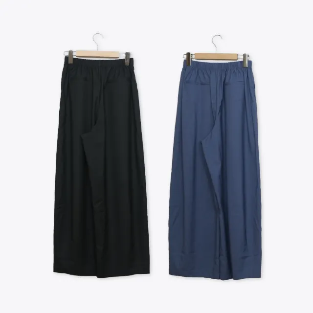【MOSS CLUB】全鬆緊腰打褶立體份量寬褲 藍 黑