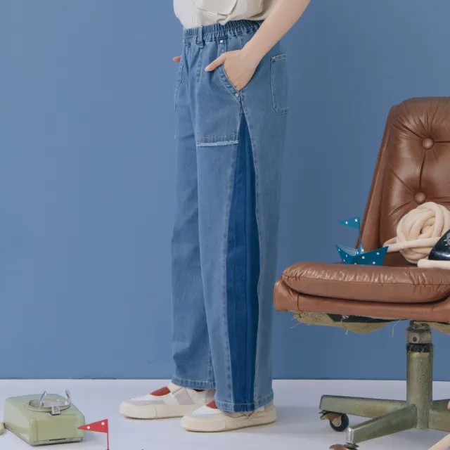 【MOSS CLUB】彈性牛仔刷色彎刀褲 藍 灰(魅力商品)