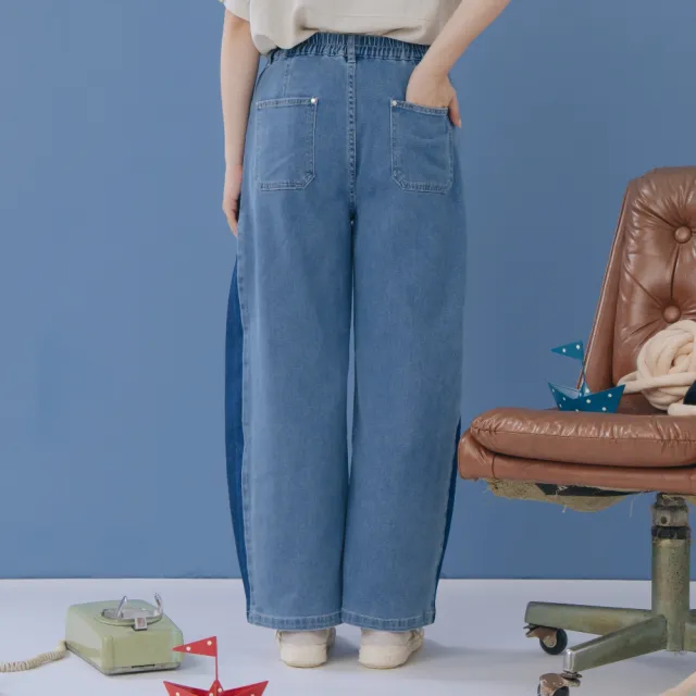 【MOSS CLUB】彈性牛仔刷色彎刀褲 藍 灰(魅力商品)