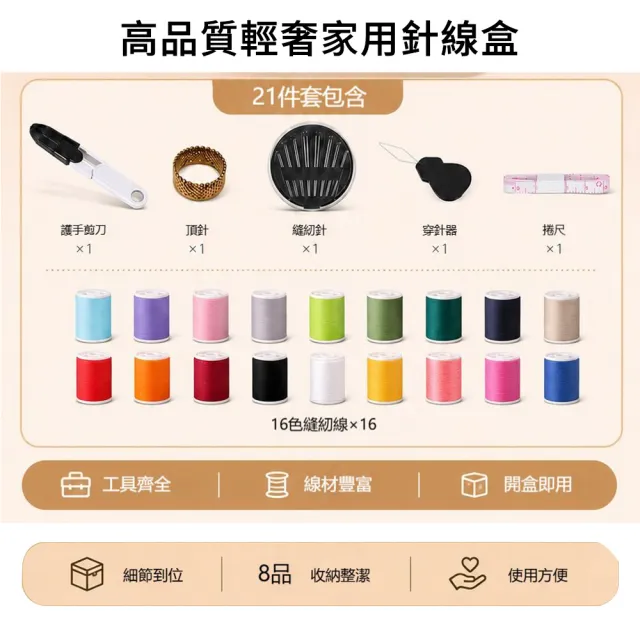 【The rare】21件套 輕奢高品質家用針線盒 縫紉組針線包 針線收納盒 便攜旅行 縫紉工具套裝