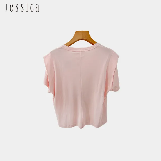 【JESSICA】百搭休閒圓領刺繡星球鑽飾棉質短袖T恤上衣（粉）243614