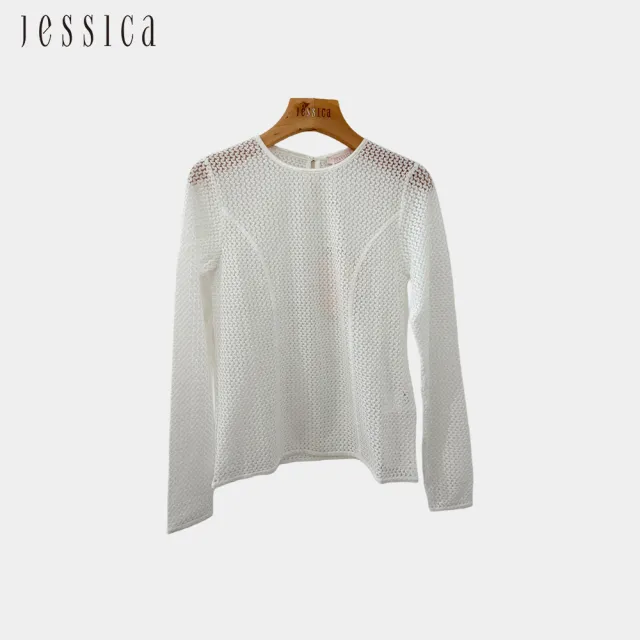 【JESSICA】時尚呼吸感穿搭鏤空長袖T恤（白）243306