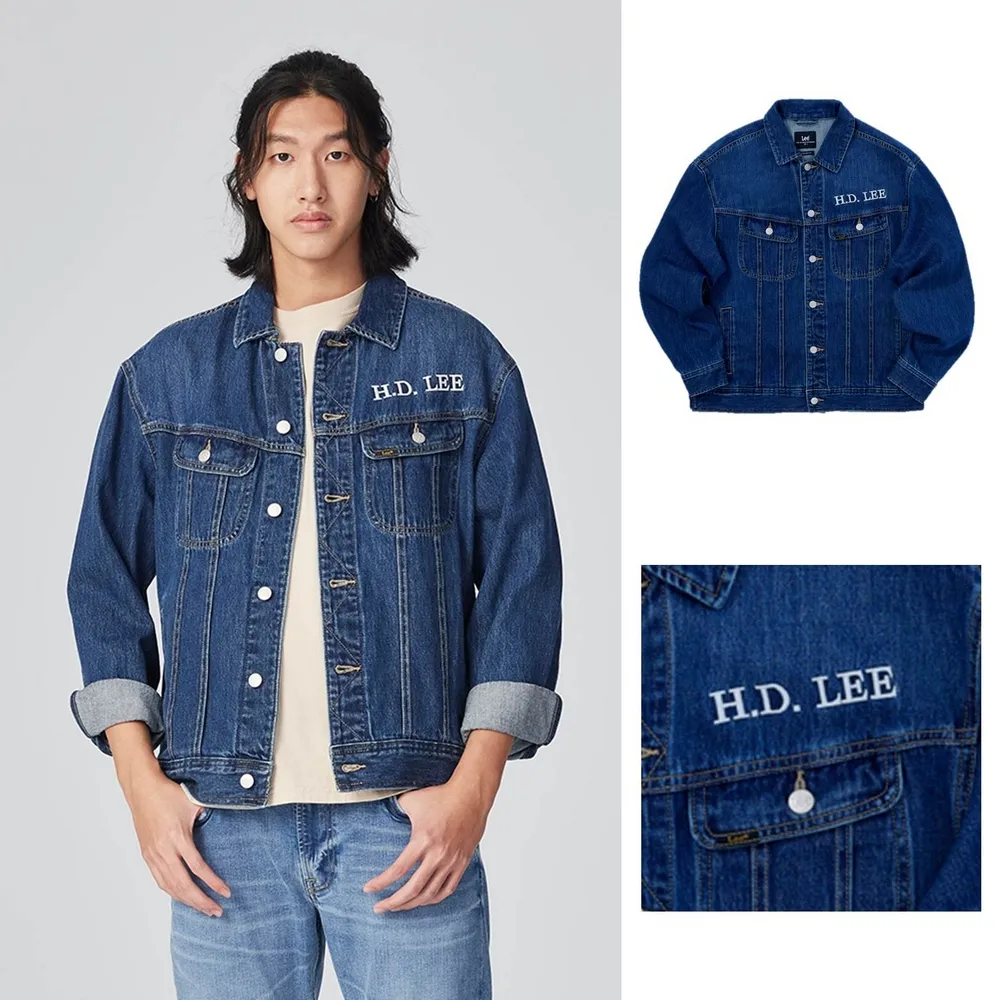【Lee】男裝 牛仔外套 / H.D.LEE 袋口刺繡 中藍洗水 舒適版型(LB314001860)