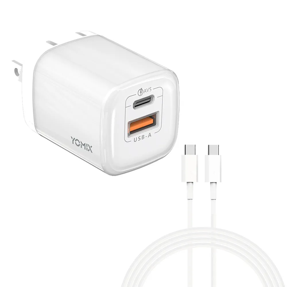 【YOMIX 優迷】65W充電線★60W GaN氮化鎵迷你雙孔快充充電器(Type-C/USB-A/PD3.0/筆電快充/充電頭)