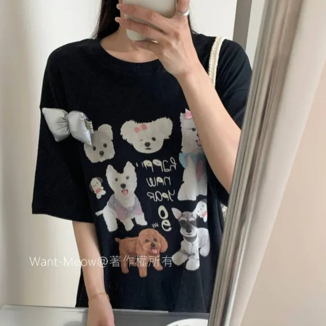 【Want-Meow】台灣現貨/90公斤可穿/大尺碼短袖上衣/短袖T恤/圖案T恤/寬鬆上衣/日系/Want Meow®招財貓旺鋪