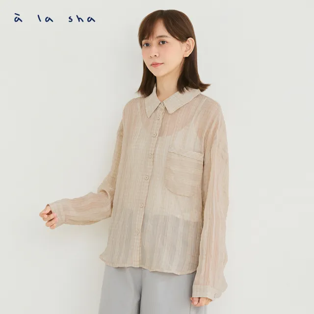 【a la sha】半透格紋造型皺皺大襯衫