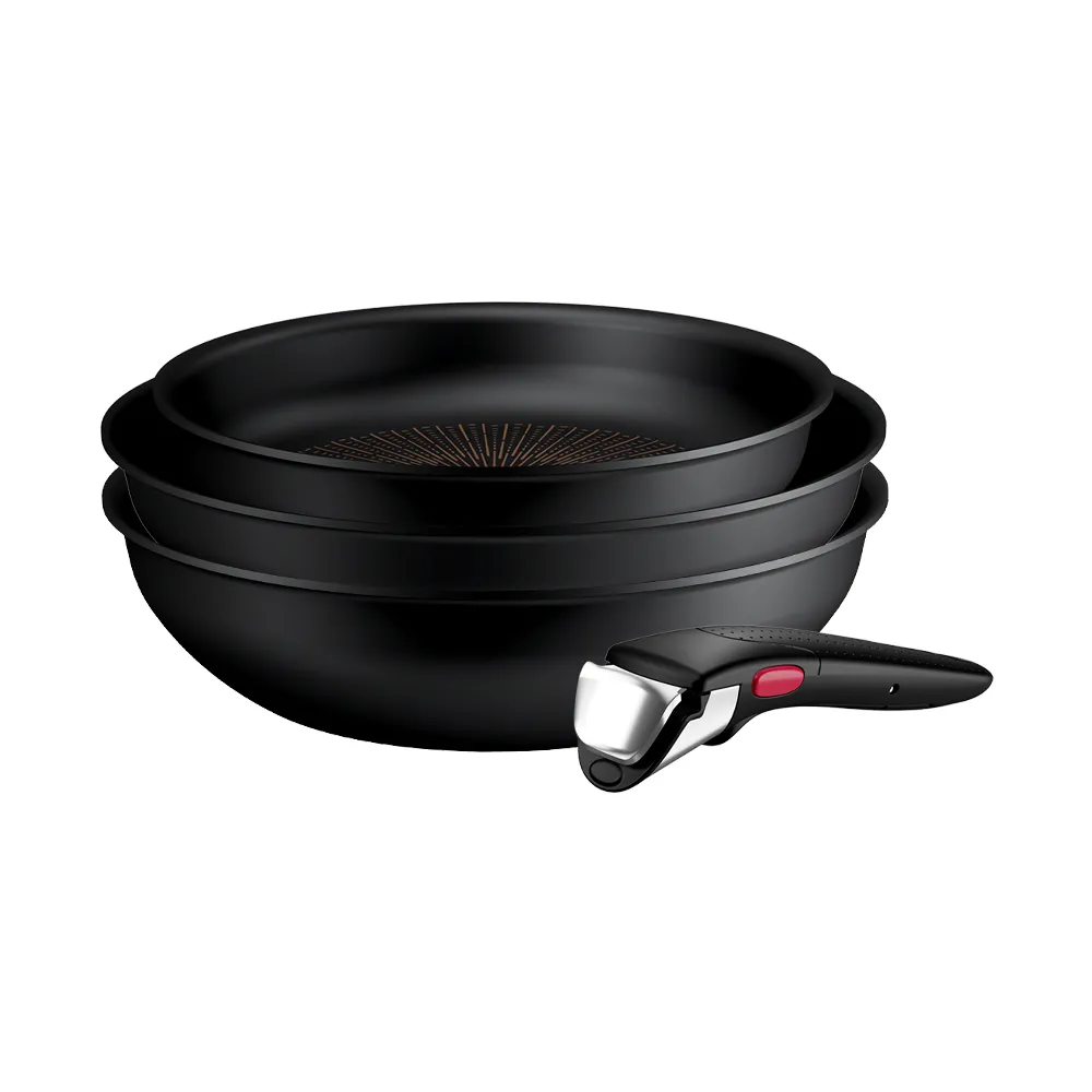 【Tefal 特福】法國製精悍巧變精靈系列不沾鍋4件組-熔岩黑(適用電磁爐)