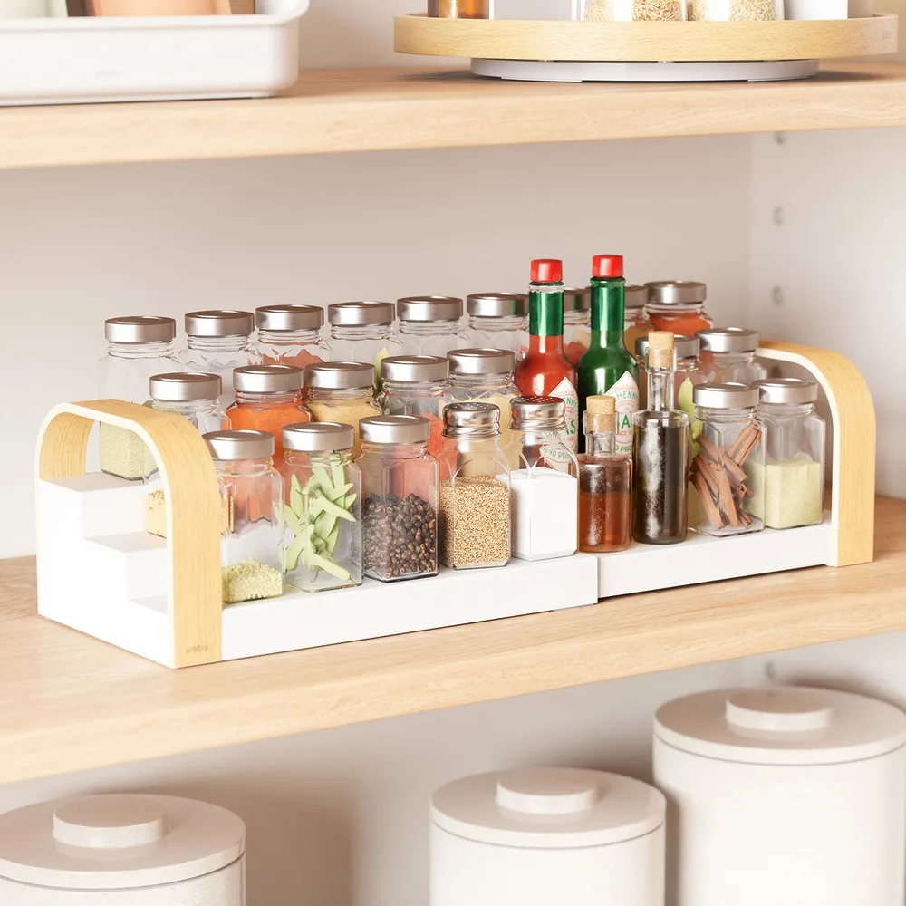 【UMBRA】加拿大 Bellwood 3層伸縮木柄調味罐架 31cm / 調味瓶 香料罐 廚房 瓶罐收納架