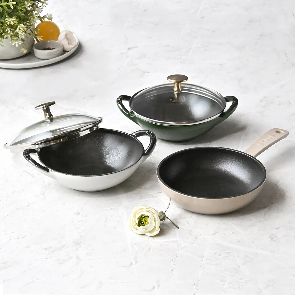 【STAUB】迷你煲琺瑯鑄鐵鍋16cm+圓形琺瑯鑄鐵平煎鍋16cm(德國雙人牌集團官方直營)