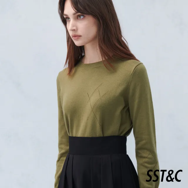【SST&C】女裝 橄欖綠羊毛混紡針織衫8662209002(雙11精選)