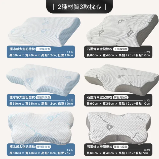 【ISHUR 伊舒爾】石墨烯or極冰感太空記憶枕2入 多款任選(贈天絲枕套2入/蝶型/護頸/涼感/枕頭/枕芯/速達)