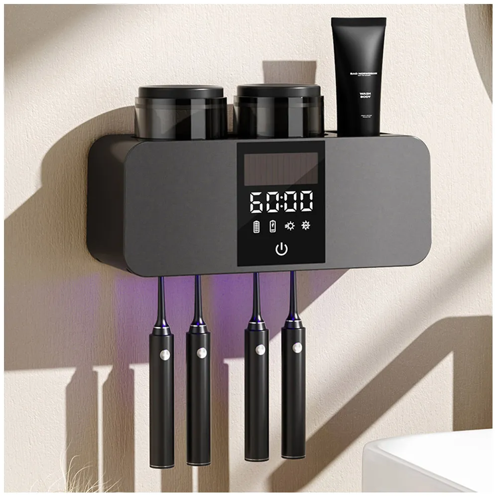 【Sager】智能UVC牙刷消毒器 牙刷消毒烘乾機 牙杯殺菌器 漱口杯架 壁掛牙刷架