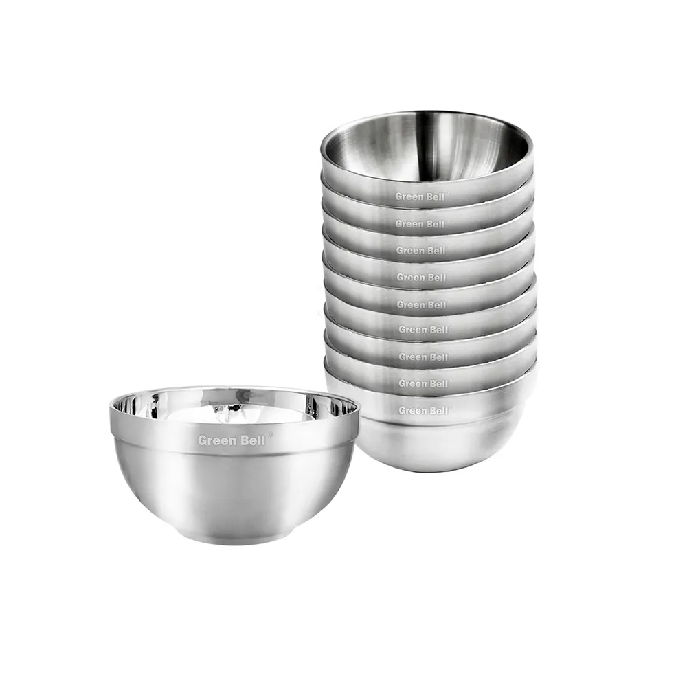【GREEN BELL 綠貝】316不鏽鋼雙層隔熱白金碗-11.5cm10入組(容量大 可推疊 隔熱 防燙 SGS)