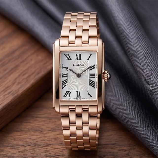 【SEIKO 精工】CS系列 優雅羅馬長方形女錶-玫瑰金/22.2mm 開學禮 送禮 推薦(HGG002/4N30-00M0P)