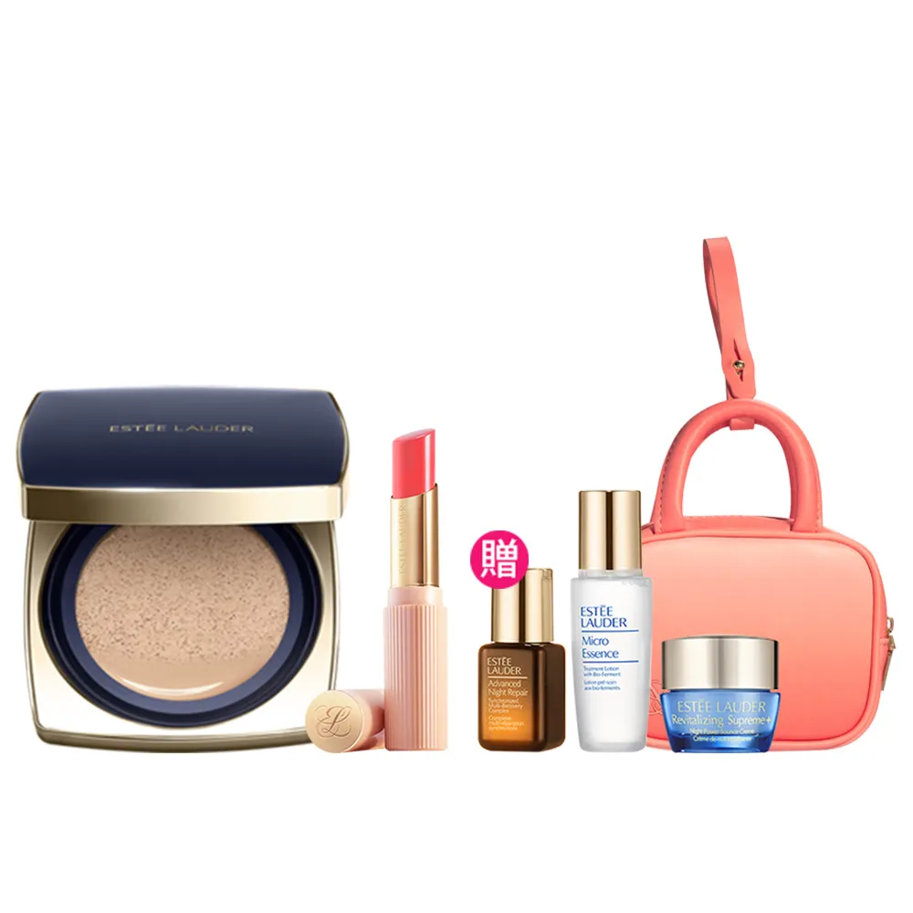 【Estee Lauder 雅詩蘭黛】IU同款粉持久氣墊粉餅小粉管組(水啵啵潤唇膏+氣墊粉餅SPF45/PA+++/一盒一蕊)