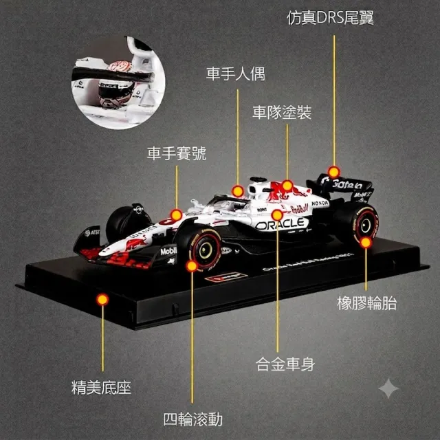 1:43 Oracle Red Bull F1 RB21 精裝版模型車 (附底座+防塵盒+駕駛座有車手)