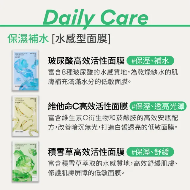 【innisfree】高效活性面膜(保濕/舒緩/美白/抗老 25ml/片)