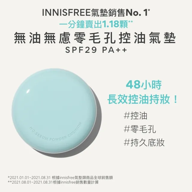 【innisfree】無油無慮零毛孔控油氣墊粉蕊(SPF29PA++)14g