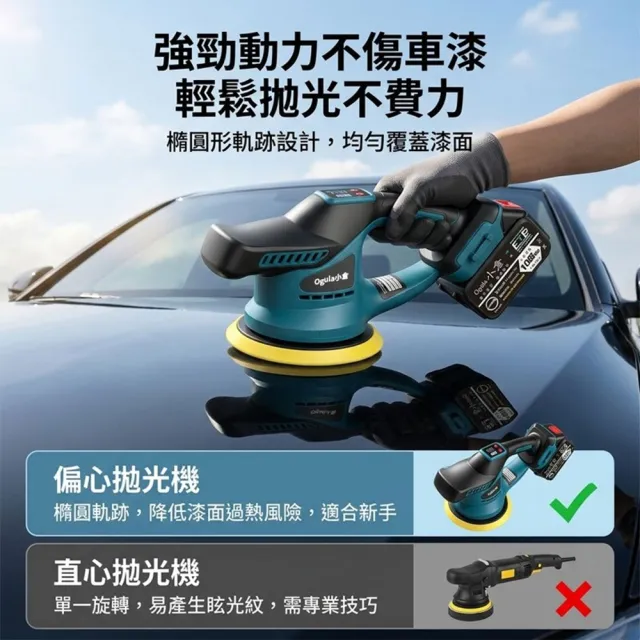 【DOMU 東牧】拋光機 震拋機 智能電量顯示/六檔調速 無刷數顯打蠟機（五節兩電）送15件套 汽車拋光美容