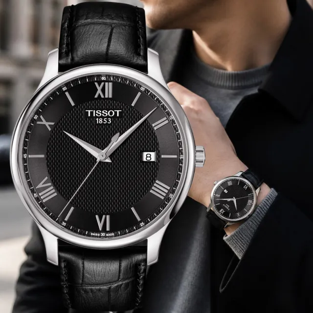 【TISSOT 天梭】官方受權 Tradition系列 懷舊古典時尚腕錶 男錶 手錶-T0636101605800 黑