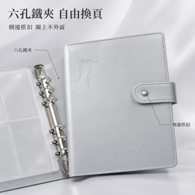 A5銀質皮革四宮格卡冊-20頁(追星 小卡收集 明信片 拍立得 相冊 相簿 名片收納 相片 禮物)