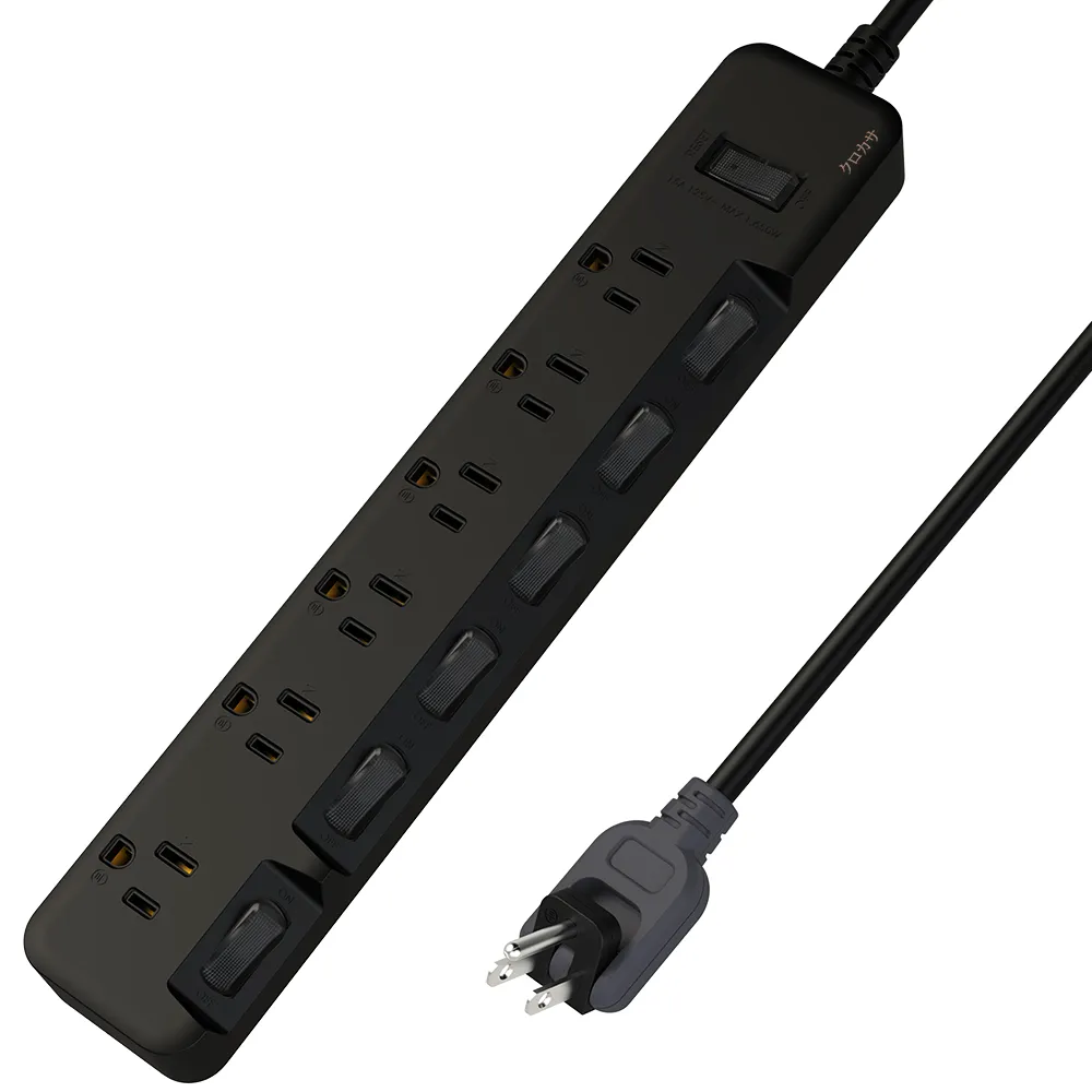 【iPlus+ 保護傘】7切6座3P延長線1.2M-消光黑系列(KU-3766-4-BK)
