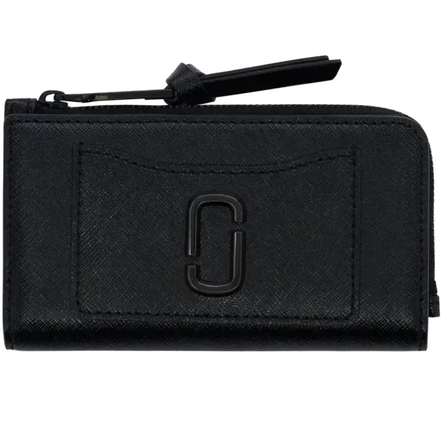 【MARC JACOBS】Snapshot 黑色防刮皮革MJ J MARC卡片對折扣式拉鍊零錢包