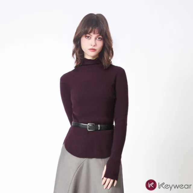 【KeyWear 奇威名品】高領指套設計長袖針織上衣(共3色)