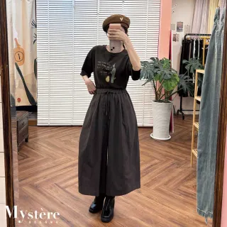 【my stere 我的時尚秘境】氣球剪裁綁帶七分褲裙 兩色 氣球裙 氣球褲 休閒七分褲 口袋寬褲 