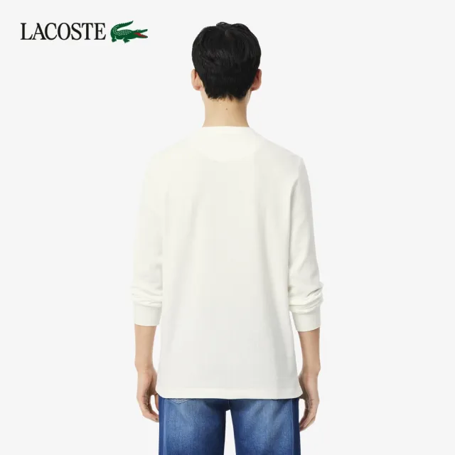【LACOSTE】男款-華夫格亨利領長袖T恤(白色)
