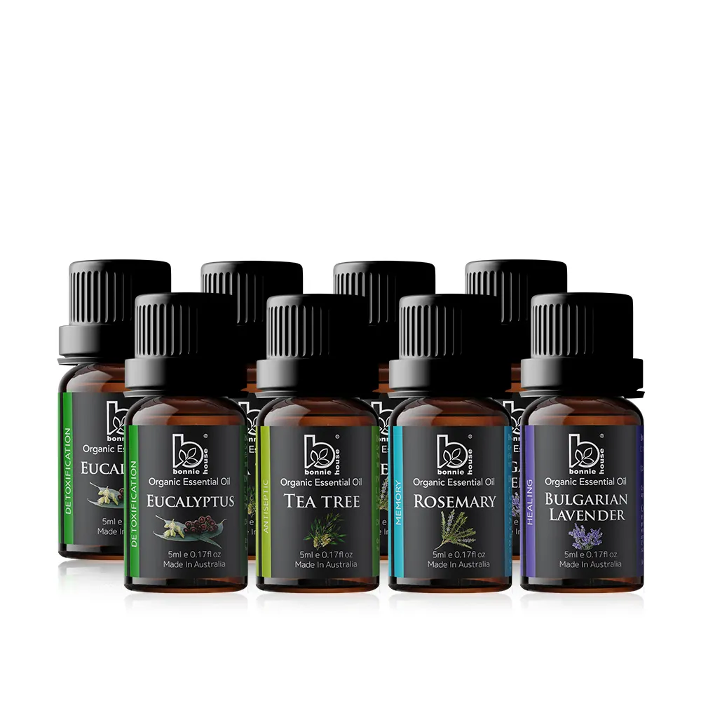 【Bonnie House 植享家】雙有機認證精油超值組(尤加利5ml*2+茶樹5ml*2+迷迭香5ml*2+保加利亞薰衣草5ml*2)