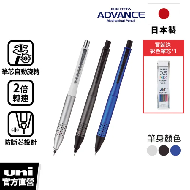 【uni】KURU TOGA ADVANCE 金屬握把 2倍轉速 筆芯自旋轉自動鉛筆 M5-1030 (0.5mm)