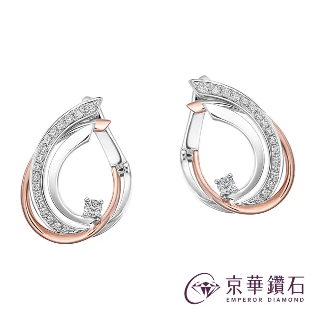 【Emperor Diamond 京華鑽石】鑽石耳環 18K金 玫瑰金 雙色 天然鑽石 共0.13克拉 星際極光系列