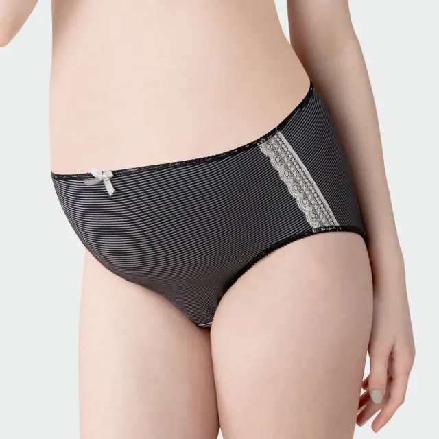 【Gennies 奇妮】哺乳內衣褲成套 咖啡紗軟鋼圈內衣 中腰內褲(孕婦內衣 上開扣 孕婦內褲 條紋黑 A37B35)