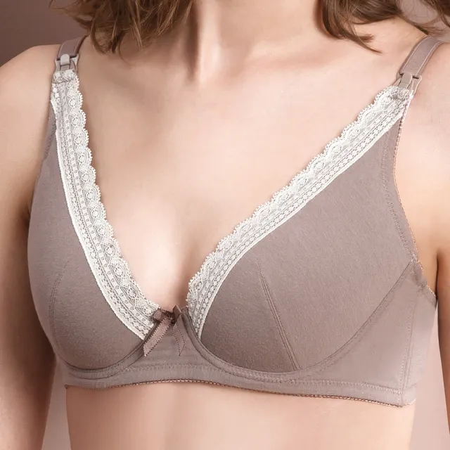 【Gennies 奇妮】哺乳內衣褲成套 咖啡紗軟鋼圈內衣 中腰內褲(孕婦內衣 上開扣 孕婦內褲 摩卡可可 A35B35)