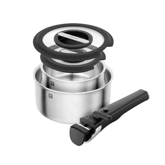 【ZWILLING 德國雙人】UNLOCK可拆式不鏽鋼湯鍋5件組-湯鍋16+20cm/可拆手柄/玻璃蓋(德國雙人牌集團官方直營)