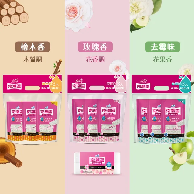【克潮靈】環保除濕桶補充包36入 除濕劑補充包(箱購-玫瑰香/檜木香/去霉味/活性炭無香/無香)