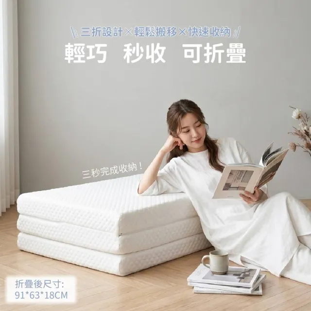 【Mibobebe】4D涼感水洗單人床墊 三折床墊 3尺/厚6cm(空氣纖維/護脊/水洗速乾/抗敏/防菌)