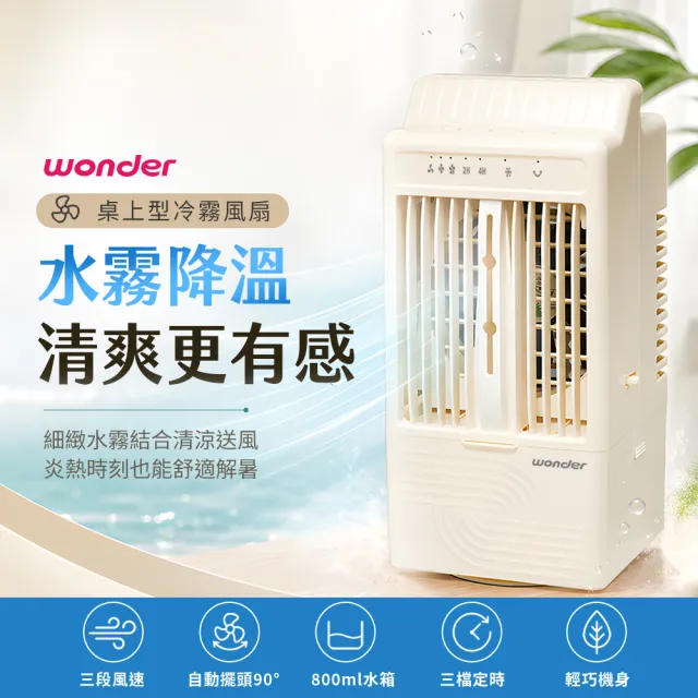 【WONDER 旺德】USB擺頭霧化水冷扇 WH-FU39  (水冷扇、獨立霧化、左右自動擺頭90°)