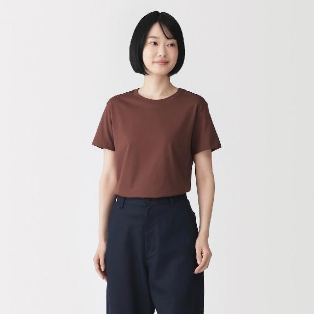 【MUJI 無印良品】女天竺圓領短袖T恤(白色/黑色/磚紅/淺黃/薰衣草紫/黑橫紋/黑紋樣/粉紅紋樣/灰棕紋樣)