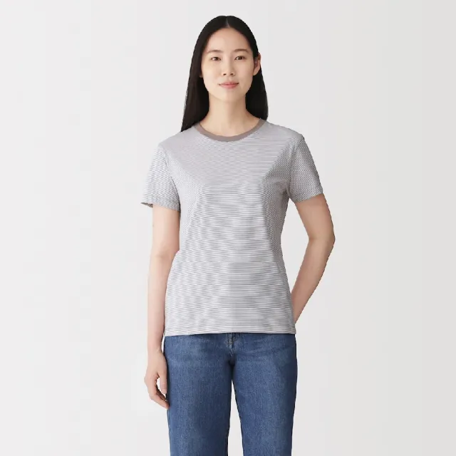 【MUJI 無印良品】女天竺圓領短袖T恤(白色/黑色/磚紅/淺黃/薰衣草紫/黑橫紋/黑紋樣/粉紅紋樣/灰棕紋樣)
