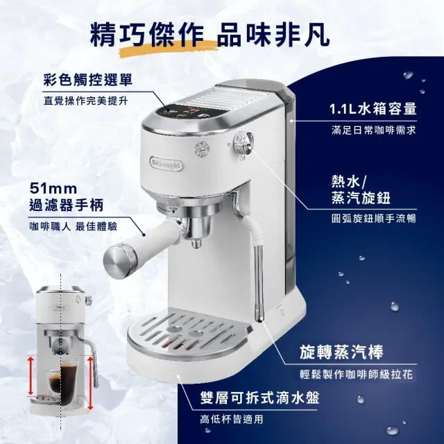 【Delonghi 迪朗奇】官方直營 半自動義式咖啡機EC890.WI(霧雪白/冰鋒銀/冰魄黑2026新色)