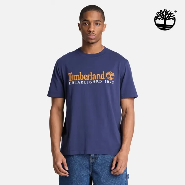 【Timberland】男款海軍藍刺繡LOGO短袖T恤(A5TUUAIH)