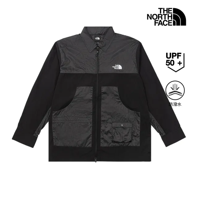 【The North Face】北面UE男款黑色UPF50防曬寬鬆長袖襯衫｜8HXHKT0